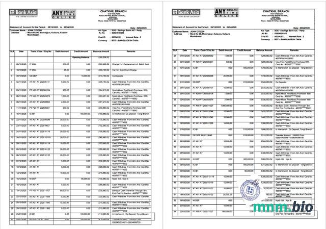 Bangladesz United Commercial wyciąg z konta bankowego szablon Worda i PDF